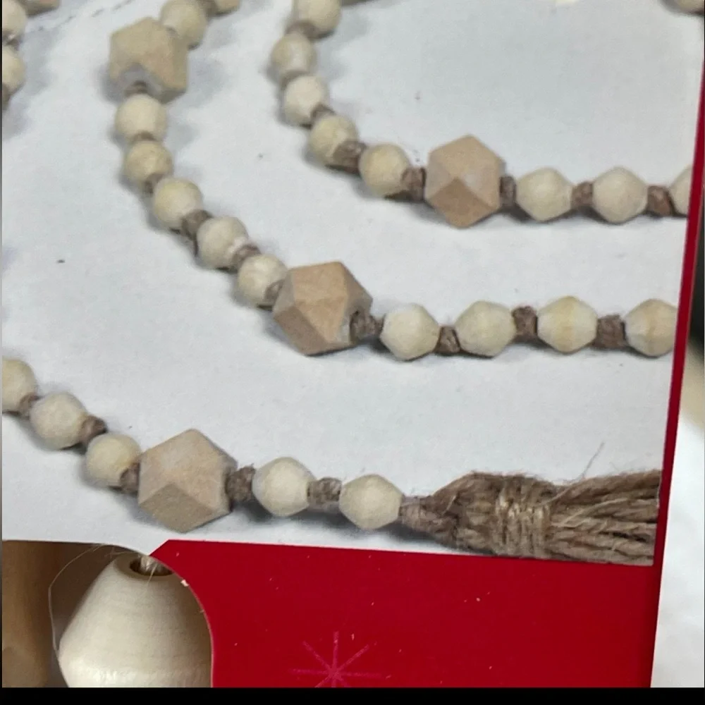 Christmas NIB wooden bead garland 6’